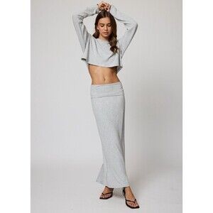 NWT Stillwater The Hygge Rib Fold Over Skirt Grey Womens Sz S MSRP $138 Maxi